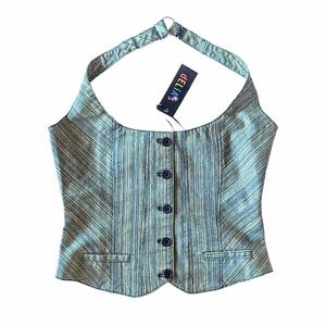dELiA*s - Women's "Sliding Doors" Green Blue Button Pinstripe Vest Size L
